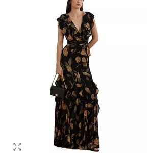 Ralph Lauren Floral Ruffle Trim Georgette Gown
